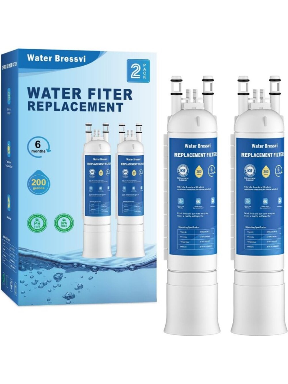 2-Pack Water Filter Replacement for PureAdvantage, Removes Impurities